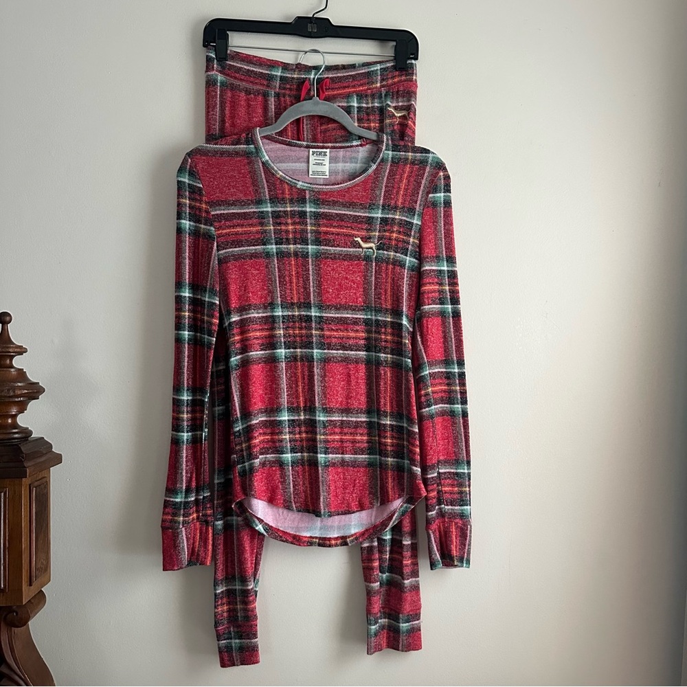 VS Pink Plaid Tartan Pajama Set‎